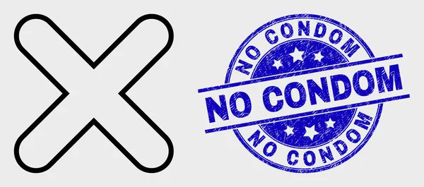 Vector lineaire X-cross icoon en grunge geen condoom watermerk — Stockvector