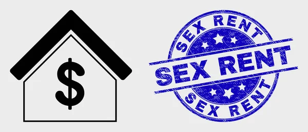 Vektor kontúr Rent House ikon és karcos szex bérlés Seal — Stock Vector