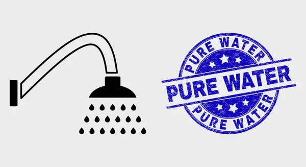 Vektor Kontur Dusche Symbol und Not reinem Wasser Stempel Dichtung — Stockvektor