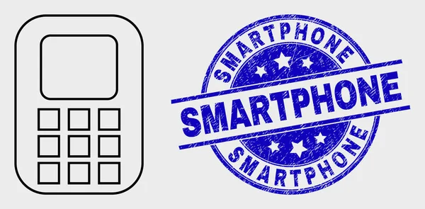 Vector line Cellphone ikona i niebezpieczeństwie smartphone Seal — Wektor stockowy