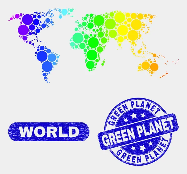 Карта мира цветной мозаики и печать Зелёной планеты — стоковый вектор