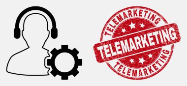 Vektör Lineer Servis Çağrı Merkezi Simgesi ve Sıkıntı Telemarketing Damgası
