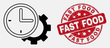 Vektör Lineer Zaman Ayarları Dişli Simgesi ve Çizik Fast Food Damga Seal