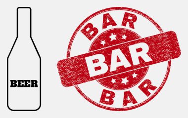 Vektör Lineer Bira Şişesi Simgesi ve Çizik Çubuk Damgası