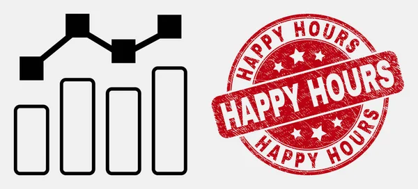 Graphique de tendance linéaire vectoriel Icône et détresse Happy Hours Stamp Seal — Image vectorielle