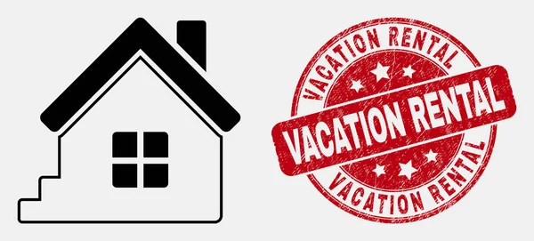 Vector Line Home Icono y Grunge Alquiler de vacaciones Watermark — Archivo Imágenes Vectoriales