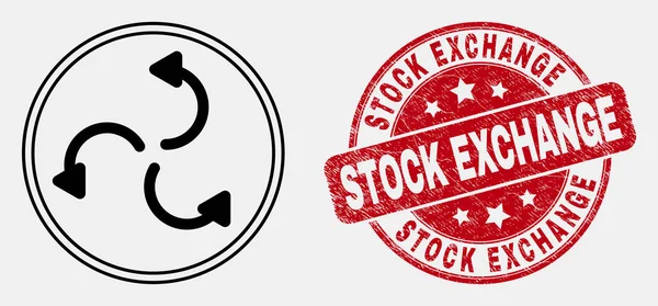 Vector Linear Cyclone Arrows Icono y Distress Stock Exchange Sello — Archivo Imágenes Vectoriales