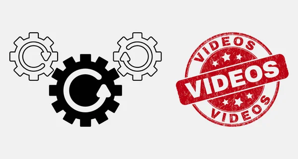 Vektor Hub Getriebe Rotation Symbol und Grunge-Videos Siegel — Stockvektor