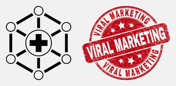 Esquema de vectores Enlaces médicos Icono y Grunge Sello de marketing viral — Archivo Imágenes Vectoriales