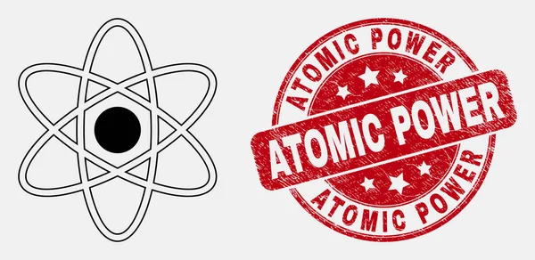 Vektor vonal Atom ikon és vészjelző Atomic Power Seal — Stock Vector