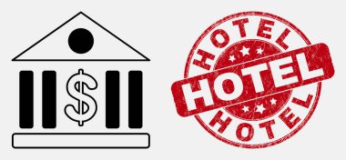 Vektör Lineer Dolar Bankası Simgesi ve Grunge Otel Damgası