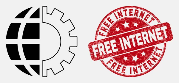 Vector Linear Global Industry Icon и Grunge Free Internet Seal — стоковый вектор