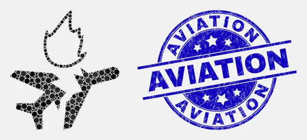 Vector Dot avión estrellarse icono y la angustia sello de aviación — Vector de stock