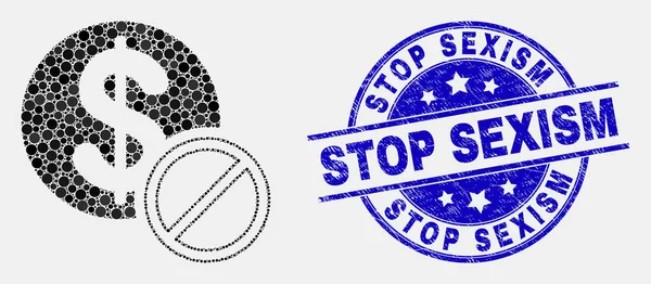 矢量像素化禁止美元图标和痛苦停止性别歧视邮票 — 图库矢量图片