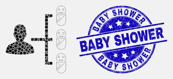 Vector Dot recém-nascido Parent Links Ícone e Grunge Baby Shower Stamp — Vetor de Stock