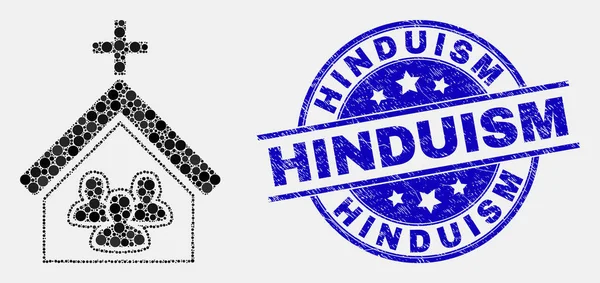 Vector Pixel Igreja Pessoas Ícone e angústia Hinduísmo Selo —  Vetores de Stock