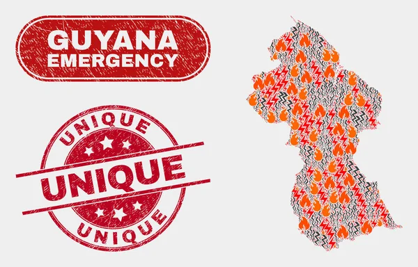 Crisis y emergencia Collage of Guyana Mapa y angustia Sello único — Vector de stock