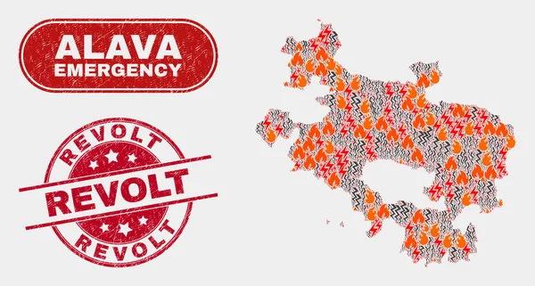 Wildfire y Collage de Emergencia de la Provincia de Álava Mapa y Sello de Revuelta Rasguñado — Vector de stock