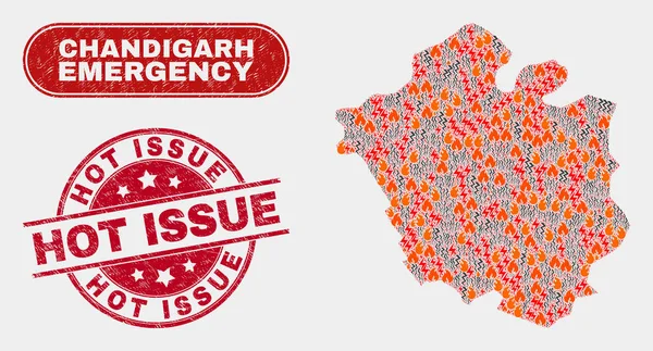 Crisis y emergencia Collage of Chandigarh City Map and Distress Hot Issue Seal — Vector de stock