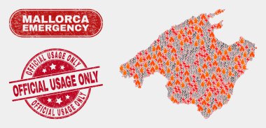 Mallorca Haritası ve Sıkıntı Resmi Kullanımı Sadece Filigran Afet ve Acil Durum Kolaj