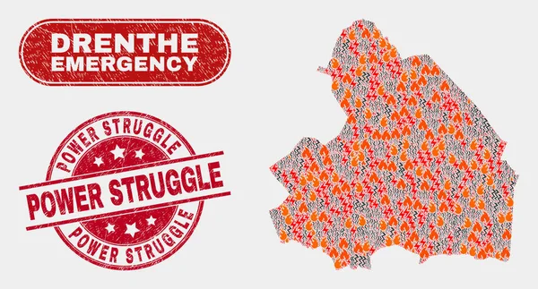 Collage de Desastres y Emergencias de la Provincia de Drenthe Mapa y Sello de Lucha por el Poder Grunge — Vector de stock