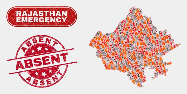 Peligro y emergencia Collage de Rajastán Mapa del Estado y rasguño ausente marca de agua — Vector de stock