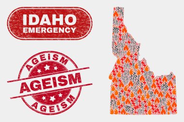 Tehlike ve Acil Kolaj Idaho Devlet Haritası ve Çizik Ageism Seal