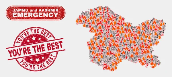 Wildfire and Emergency Collage of Jammu and Kashmir State Map and Grunge You 're the Best Stamp — Vector de stock