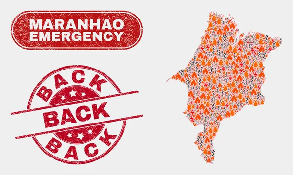 Peligro y emergencia Collage de Maranhao Mapa del estado y angustia Volver Marca de agua — Vector de stock