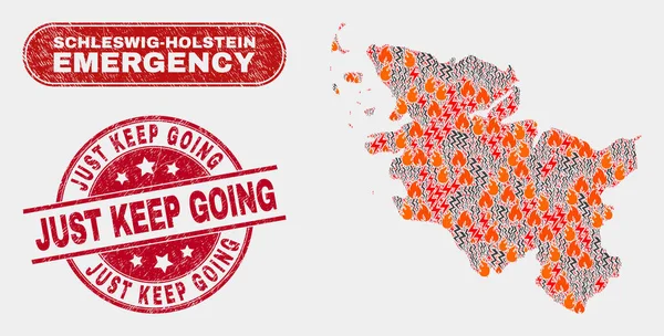 El desastre y el collage de emergencia del mapa de la tierra de Schleswig-Holstein y el grunge solo siguen sellando — Vector de stock