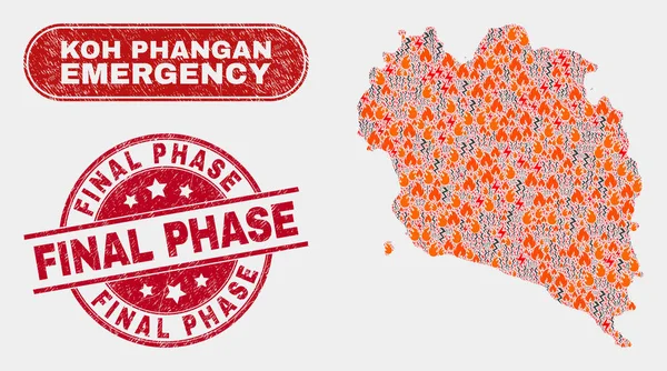 Crisis y emergencia Collage of Koh Phangan Map and Distress Final Phase Seal — Vector de stock