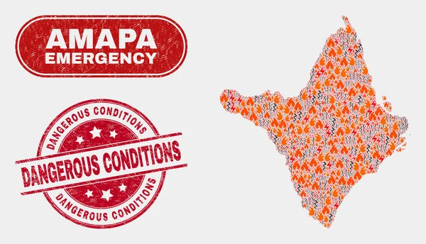 Peligro y Emergencia Collage de Amapa Mapa del Estado y Grunge Condiciones Peligrosas Watermark — Vector de stock