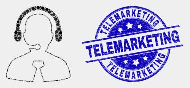 Vektör Nokta Çağrı Merkezi Yöneticisi Simge ve Grunge Telemarketing Seal