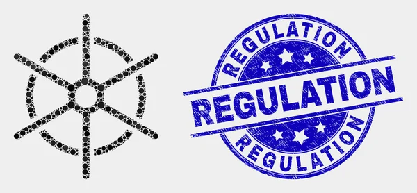 Icona della ruota della regola della nave del pixel vettoriale e filigrana del regolamento di soccorso — Vettoriale Stock