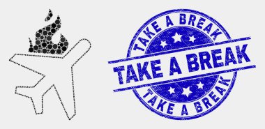 Vektör Noktalı Ateş Uçak Simgesi ve Grunge Bir Mola Pul Mühür alın