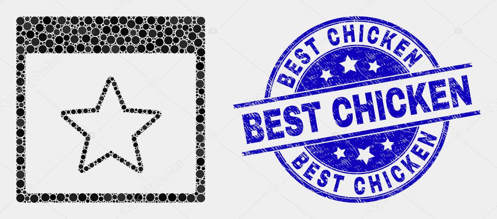 Vector Pixel Star Calendar Page Icon and Grunge Best Chicken Stamp