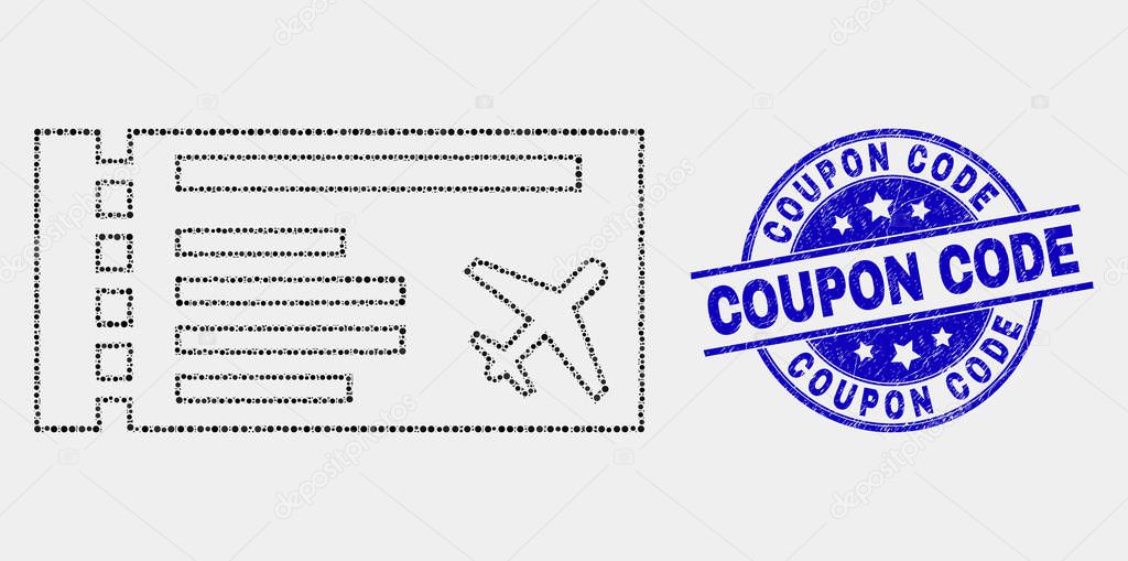 Vector Dotted Airticket Icon and Grunge Coupon Code Stamp Seal