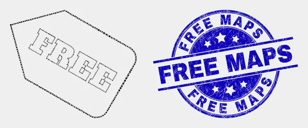 Vector Dotted Free Tag Icon and Grunge Free Maps Seal — Stockvector