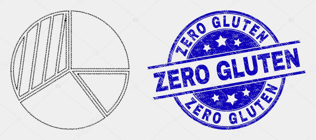 Vector Pixelated Pie Chart Icon and Scratched Zero Gluten Stamp Seal