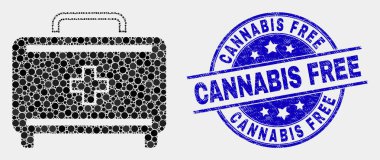 Vektör Pixelated İlk Yardım Case Simgesi ve Grunge Esrar Ücretsiz Damga Mühür