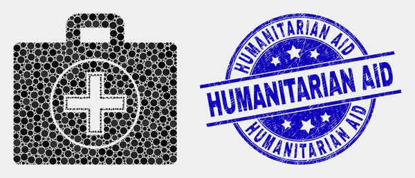 Sello de sello de ayuda humanitaria Vector Pixel Medical Case Icono y Grunge — Archivo Imágenes Vectoriales