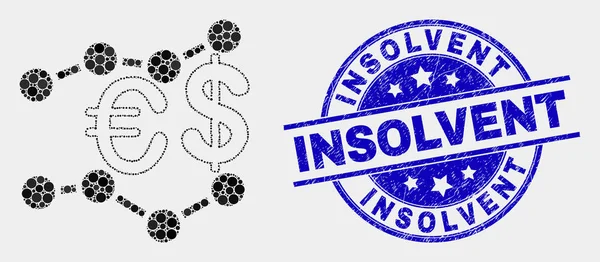 Vector punteado tendencias financieras icono y la angustia sello insolvente — Archivo Imágenes Vectoriales