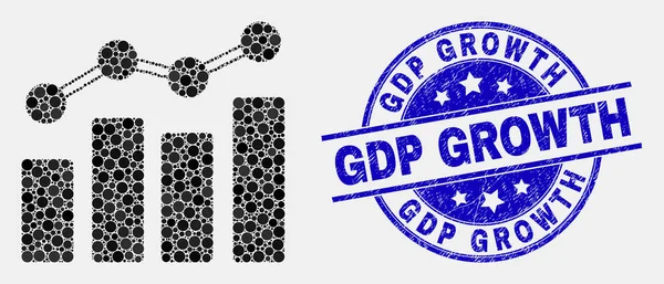 矢量像素趋势图图标和格鲁格 GDP 增长邮票印章 — 图库矢量图片