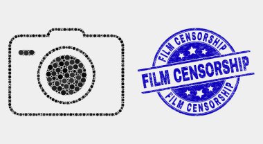 Vector Dotted Photo Camera Icon and Scratched Film Censorship Stamp