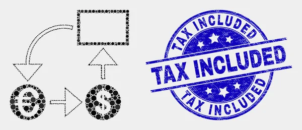 Schéma de conversion des devises à pointillés vectoriels Icône et Grunge Tax inclus Timbre — Image vectorielle