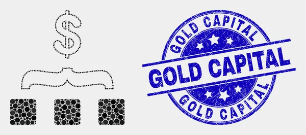 Vektor pontozott dollár összesítése Icon és a distressz arany tőke bélyegző — Stock Vector