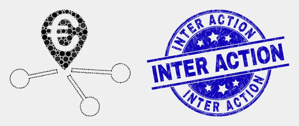 Векторний точковий Євро Значок розташування посилань і подряпаний Inter Action Stamp Seal — стоковий вектор