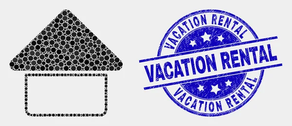 Vector Dot Inicio Icono y Grunge Alquiler Vacaciones Sello — Archivo Imágenes Vectoriales