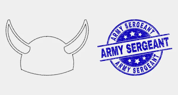 Vektorová tečkovaná ikona helmy a poškrábaný vojenský seržant pečeť — Stockový vektor