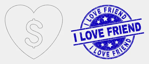 Vector Dotted Love Price Icon and Distress I Love Friend Seal — Stock Vector